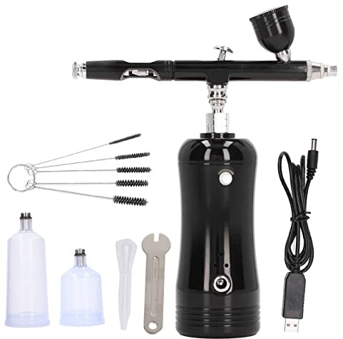 Aerógrafo para uñas portátil y recargable con compresor 17.4PSI - Set completo 3 depósitos, batería 700mAh, fácil manejo para manicuras y modelismo profesional
