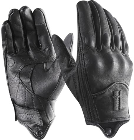 Harssidanzar Retro Guantes de Moto para Hombres de Cuero con Pantalla Táctil – Guantes de Conducción CM006EU, Negro, Talla M