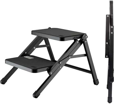 Wiltec Camping Doppeltrittstufe bis 200 kg, 2 Stufen Tritt aus Stahl, Trittleiter für Camping, Outdoor und Haushalt
