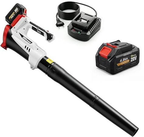 Outsunny Soffiatore a Batteria 18V, Soffiatore Foglie con Batteria 4Ah, Motore Brushless 250W, 6 Livelli Velocità 149 km/h, Turbo Boost, Caricabatterie, Leggero, per Giardino Foglie Neve Polvere