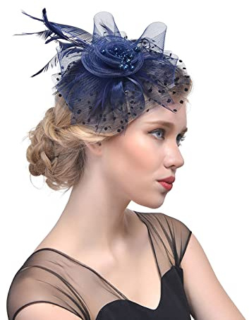 Elegant blomma fjäderpärlor nät nålblomma, hårspänne, fest, bröllop, brud-nät hårtillbehör, huvudbonad, tiara-hatt, marinblå