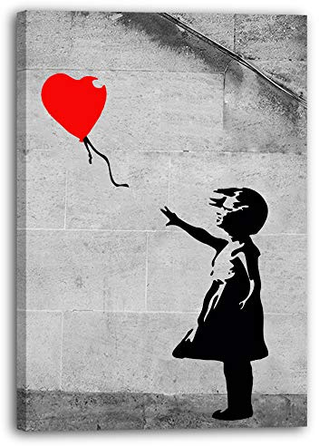 Printed Paintings Leinwand (70x100cm): Banksy - Balloon Girl Mädchen mit Luftballon hochkant GRAF