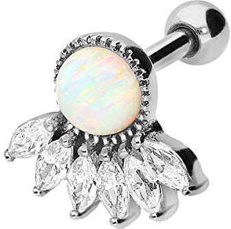 PIERCINGLINE Chirurgenstahl Ohrpiercing | 6 KRISTALLE mit SYNTHETISCHEM OPAL | Piercing Schmuck Ohr Stecker Helix | Farbauswahl