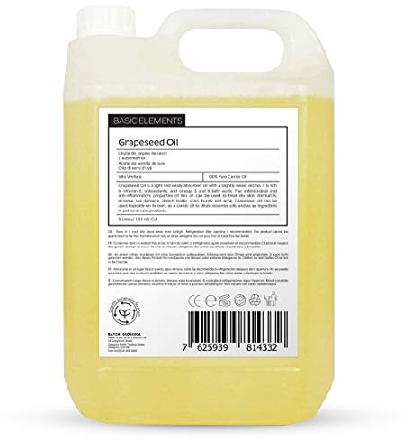 Lucemill Huile de pépins de raisin bio I 5 litres I Crème hydratante 100 % pure et naturelle pour la peau et les cheveux I Huile de massage parfaite et huile d'aromathérapie