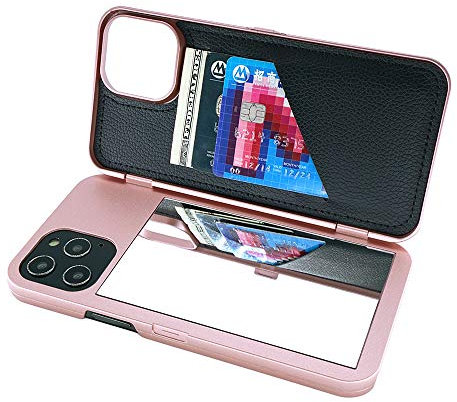 W7ETBEN iPhone 12 Pro Max Wallet Case, iPhone 12 Pro Max Case with Kickstand Built-in Mirror Shockproof Card Holder Cover for Apple iPhone 12 Pro Max 6.7 Inch (Rose Gold)