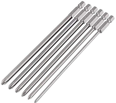 Mesee 6 Pcs Magnetic Cross Head Screwdriver Bits Set, 1/4 Inch Hex Shank Long Phillips Head Screw Driver Bit Tool Accessory, 150mm length