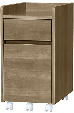 Iris Ohyama, Bürocontainer, Mobiler Aufbewahrungsschrank, mit Rollen, 2 Schubladen und 1 Regal, Dokumente & Akten, Einfache Montage, Schlafzimmer - Desk Cabinet FDK-3059- Aschbraun