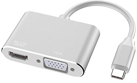 Eono USB C auf HDMI VGA Adapter, 2-in-1 USB Type C Hub mit 4K HDMI, 1080P VGA Kompatibel mit MacBook Pro/Air, Surface Go, Laptops, Smartphones, Sliber