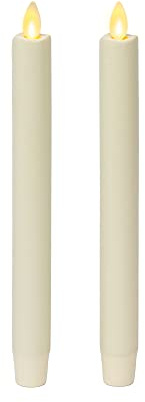 Luminara Set of 2 Moving Flame LED Taper (1x9.75), Flameless Candle, Melted Edge, Smooth Wax, Unscented (White)
