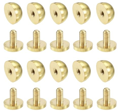 sourcing map 10 Sets Runde Nieten 12x7mm Taschenfüße Hohlnieten Pilznieten Metallnieten Leder Nieten Metall Nieten Bolzen Geldbörse Handtasche Bodennägel für Taschen Massivem Messing
