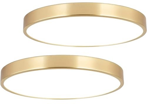 SOTTAE 2 Pack 12 Inch Brushed Gold Metal Flush Mount LED Ceiling Light,3000K-5000K 20W Thin Round Ceiling Lamp,Modern Low Profile Ceiling Light Fixtures for Bedroom Living Room Kitchen Bathroom