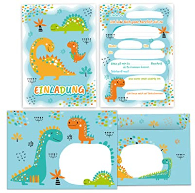 Junapack 12 Einladungskarten incl. 12 Umschläge zum Kindergeburtstag Jungen Dino Dinosaurier Geburtstagseinladungen