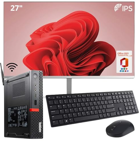 Lenovo ThinkCentre Tiny Desktop-PC | Mini-Computer | Core i5, 16 GB RAM, 512 GB SSD | WiFi, Bluetooth, Windows 11 Pro | Office 2021 (Generalüberholt) (PC + 27 + Taste)