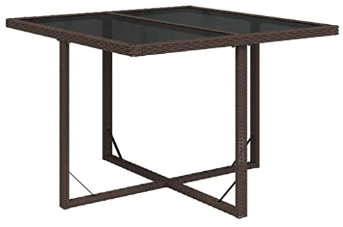 vidaXL Gartentisch Terrassentisch Esstisch Gartenmöbel Balkontisch Tisch Outdoor Außentisch Glastisch Braun 109x107x74cm Poly Rattan Glas