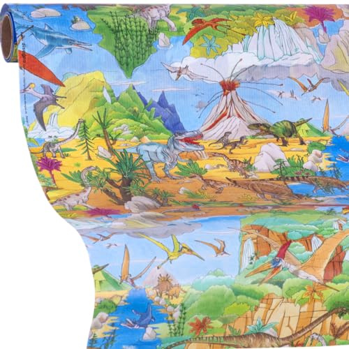 Geschenkpapier Dinosaurier - Jurassic Life | 5m Einpackpapier Rolle | für Mädchen, Jungs zum Geburtstag, Ostern, Einschulung