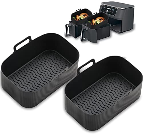 CNMTCCO Silicone Air Fryer Liners for Ninja Dual Air Fryer, 2 Pack Air Fryer Silicone Liner for Ninja Air Fryer Accessories, Airfryer Accessories Airfryer Liners for Ninja Dual (L)