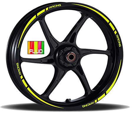 Adesivi Cerchioni Moto Set Completo per 2 Ruote 17 Pollici Strisce Cerchi Custom Vari Colori universale Mod.2 cod.RT002 (029 GIALLO FLUO)