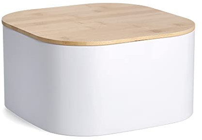 Zeller 25382 Boîte à pain en métal avec couvercle en bambou Blanc env. 26,5 x 26,5 x 14,5 cm