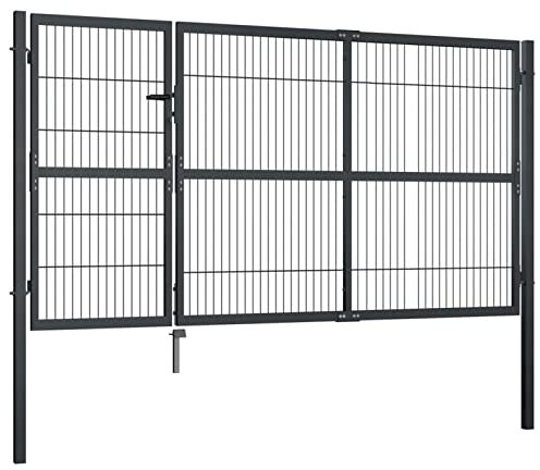 Homgoday Gartentor mit Pfosten Stahl 350×140 cm Anthrazit Model144401