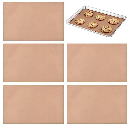 Divono 5 Pcs Reusable Baking Mat, Oven Liners for Fan Assisted Ovens, Baking Sheets with Fiberglass, Heat Resistant, for Vegetables, Fruits, Meat, Burgers, Poultry, Fish, Steaks(Coffee)
