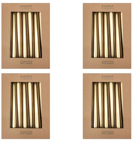 Stavljus set om 40 | metall – guld | höjd 25 cm ø 2,2 cm | brinntid 7 timmar – premiumkvalitet | enfärgade spetsljus | pajoma