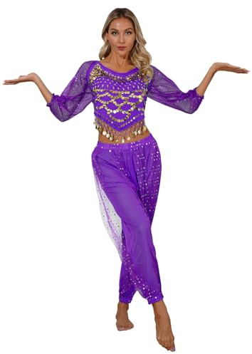 ranrann Femme Costume de Danse du Ventre Ensemble Costume Danse Orientale Tenue Paillette Spectacle Performance Dancewear