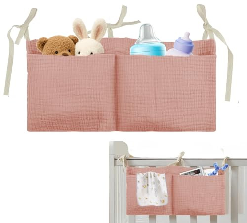 Borsa Appendere per Lettino,Organizer per Cameretta dei Bambini,Tasche Portaoggetti Letto,2 Tasche,Portaoggetti Tasca da Appendere per Letto Usato per Riporre Vestiti Pannolini Giocattoli,Rosa
