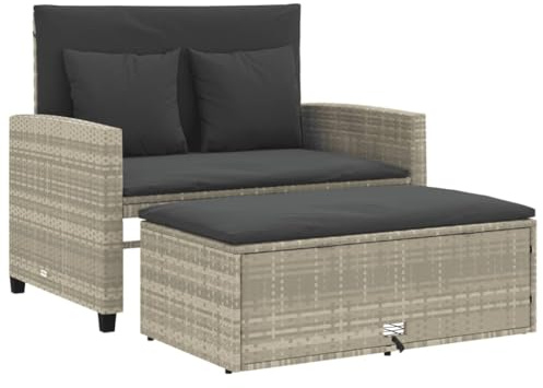 vidaXL Sofá de Jardín con Cojines de 2 Plazas, Asiento Exterior, Sofá Biplaza, Mueble para Patio Terraza Balcón, Ratán Sintético Gris Claro
