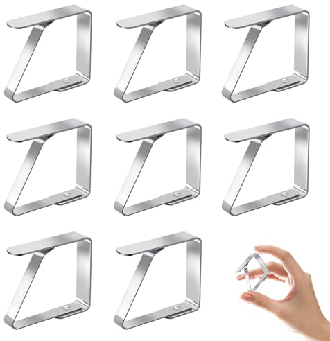 Aestustheri Edelstahl Tischdeckenklammern, 8 Stück Praktische Tischdecke Clips zur Befestigung von Tischdecken Freien und Innenbereich(Max Plattenstärke von 3 cm)