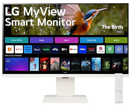 LG MyView 4K Smart Monitor 32SR83U, 32 Inch, 4K UHD IPS Panel, Built in Speakers, Wifi & Bluetooth Connectivity, webOS Smart TV Apps with Remote Control, HDMI, USB-C, White