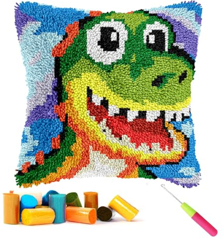 CCWORAN Cartoon Dinosaur Latch Hook Cushion Kits for Adults Beginners Kids Pillow Cover Making Crochet Craft Kits Pre Printed Canvas Wool Yarn Hobbies DIY Sofa Home Decor Women Gift Animal 2