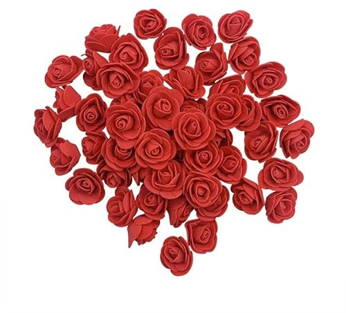ZFISH 200/100 Stück 3 cm Schaumrose Künstliche Kunstblütenköpfe für Heimdekoration Hochzeit Geburtstag Weihnachtsfeier DIY Kranz Geschenk-rote Rose-200 Stück