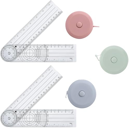 Set di 5 goniometri e metro a nastro per il corpo, goniometro fisioterapia, PVC, angolo medico a 360°, nastro per misurare lunghezza, petto, vita, ecc., 150 cm