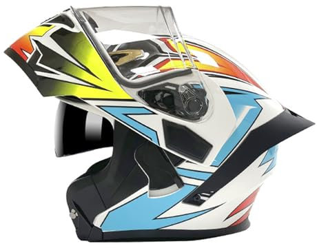 RYDZCLH Casques De Moto Modulaires, Casque De Moto Intégral Rabattable À Double Visière Approuvé par Le Dot, Casque De Moto De Course De Vélo De Rue, pour Hommes Et Femmes,White Blue,M 57~58cm