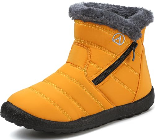 LAZAZAFI Stivali Ragazze Ragazzi Invernali Stivali da Neve Impermeabili Caldo Peluche Bambini Stivaletti All'aperto Antiscivolo Scarpe Trekking Giallo 36 EU