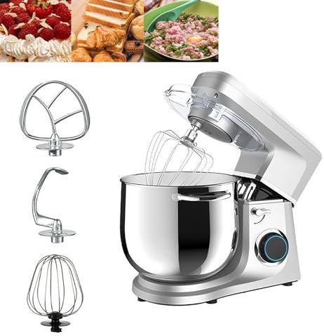 LHQYA Batidora De Crema De Acero Inoxidable De 11L, Amasadora Eléctrica De 1700W con 3 Cabezales Mezcladores, 6 Velocidades/Mezcla Uniforme/botón Giratorio/Base Antideslizante, para Crema