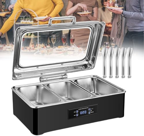Scaldavivande Elettrico A Buffet, Scaldavivande In Acciaio Inox Con Schermo Di Controllo Della Temperatura Regolabile Da 35 A 90°C, Scaldavivande Da Pranzo Per Catering Feste 500W,3-grid