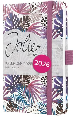 SIGEL J6354 Wochenkalender 2026 ca. A6, lila, blau, Hardcover, Gummiband, Stiftschlaufe, Einstecktasche, 174 Seiten, vegan, Buchkalender, Terminplaner Taschenkalender Jolie