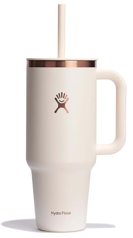 Hydro Flask Travel Tumbler with Handle, Lid and Straw - Insulated Stainless Steel in 40 Oz Ivory Rose Gold