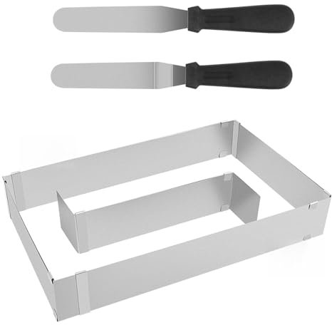 Regolabile Rettangolare Tortiera da Forno, Anello per Dolci in Acciaio Inox con Divisore e Spatola, Stampo Torta Rettangolare Grande, Pasticceria Torta Rettangolare Regolabile per Pasticceria, Torte