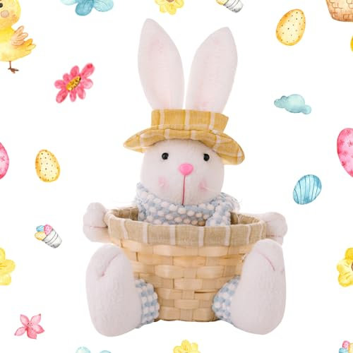 Osterkörbchen zum Befüllen, Ostern Deko Osterkorb mit Hase Figur, Osterdeko Osterkörbchen Kinder Weidenkorb, Geschenkboxen Ostern, Osternest Stoff Osterhase Figuren für Fondant, Kekse, Desserts (Gelb)