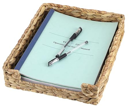 TOLIDA Gewebtes Aktenkorb aus Wasserhyazinthe,Natürliche Dokumentenablage,Wasserdichte Briefablage,Geflochten Schreibtisch-Organizer für A4 Papier Dokumente Unterlagen Prospekte Zeitschriften33x27x7CM