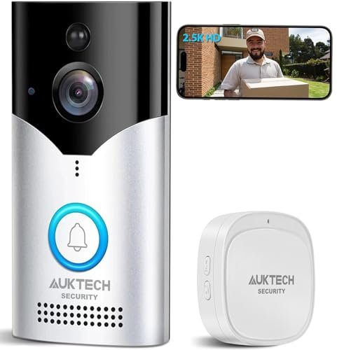 AUKTECH Türklingel mit Kamera, 4MP Video Türklingel Kabellos Akku mit Chime, 2.5K FHD Nachtsicht, PIR Bewegungssensor, Zwei-Wege-Audio, 2,4-GHz-WLAN – Sicherheit für Deine Haustür