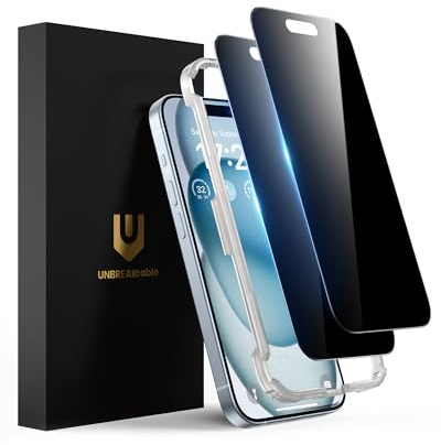 UNBREAKcable Panzer Sichtschutz Glas Kompatibel für iPhone 15 (6,1 Zoll) Blickschutzfolie Privacy Screen mit Anti Spy, Kratzfest, Anti-Fingerprint und blasenfrei - 2 Stück