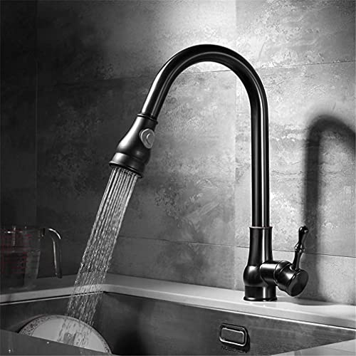 HXFFXHF Duschkopf Ausziehbarer Brausekopf, Küchenarmatur mit 2-Wege-Ausziehbrause, 360-Grad-Schwenkdrehung, Chrom-Nickel-Wasserhahn im Retro-Stil, Duschkopf aus gebürstetem Nickel/Gold