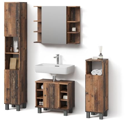 Livinity Set mobili bagno Fucino, Rovere rustico, | 4 parti