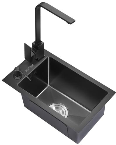 Lavello da Cucina in Acciaio Inox - Piccolo lavello per lavastoviglie a Vasca Singola con Rubinetto Quadrato e Dispenser di Sapone (40 x 40 cm) (Nero Grigio 46 x 38 cm)