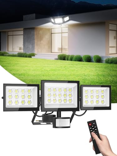 Focos LED Exterior con Sensor de Movimiento 150W,15000LM Focos Potentes con Mando a Distancia,6500K Blanco Frío Proyector LED Exterior,IP65 Impermeable Luz de Seguridad para Terraza Patio Garaje
