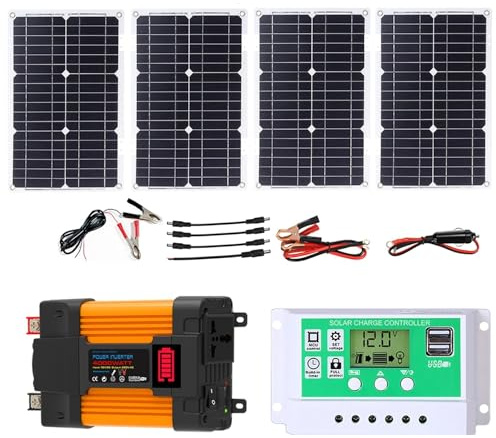 ZQIRUIQZ Kit Solaire Autonome avec Onduleur 4000W/6000W, Panneaux 100W Et Régulateur De Charge 50A, Système D’énergie pour Maison, Camping-Car Et Extérieur(4000W,12V-220V)