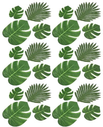 GETAJGHSD 48Pcs Tropical Palm Leaves Set Artificial Monstera and Palm Table Decoration for Jungle Hawaiian Luau Wedding Birthday Easy Care Versatile Greenery Decor